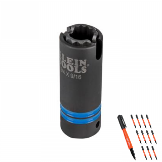 Klein Tools 3-in-1 Slotted Impact Socket, 12-Point, 3/4 and 9/16-Inch- 66031 with Free Marker Set 